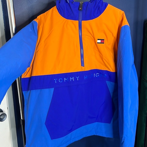 Tommy Hilfiger Jacket Windbreaker Size S (Orange Blue) Vintage Look